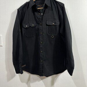 LRL Ralph Lauren SAFARI Outfitters Backcountry Beige Black Cotton Shirt Top Sz L